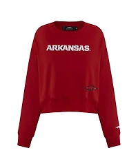 Pro Standard Women's Cardinal Arkansas Razorbacks Sequin Boxy Cropped Pullover Sweatshirt