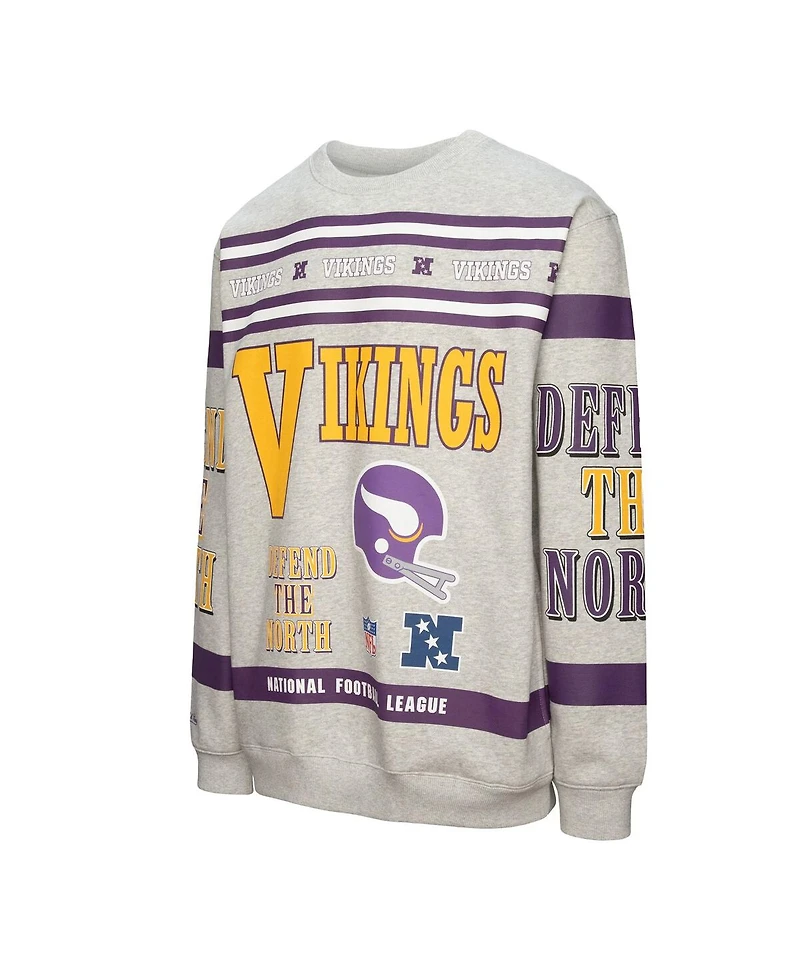Mitchell & Ness Men's Heather Gray Minnesota Vikings All Over Print Fleece Crewneck Sweatshirt