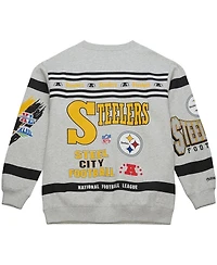 Mitchell & Ness Men's Heather Gray Pittsburgh Steelers All Over Print Fleece Crewneck Sweatshirt