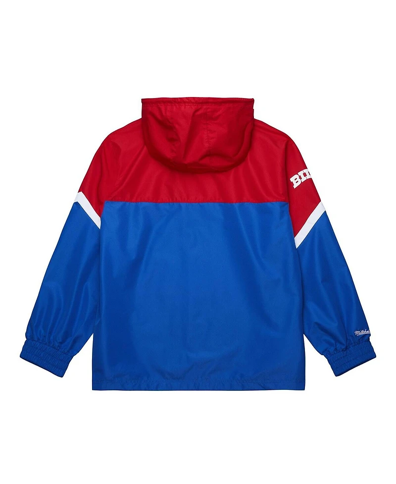 Mitchell & Ness Men's Red/Royal Buffalo Bills Tie Breaker Logo Lightweight Anorak Half-Zip Windbreaker Hoodie