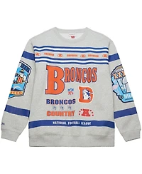 Mitchell & Ness Men's Heather Gray Denver Broncos All Over Print Fleece Crewneck Sweatshirt