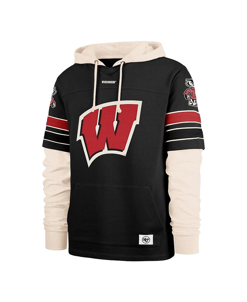 '47 Brand Men's Black Wisconsin Badgers Split Zone Cornerback Lacer Pullover Hoodie