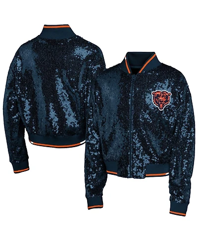 Outerstuff Big Boys and Girls Navy Chicago Bears Glam Squad Sequin Jacket