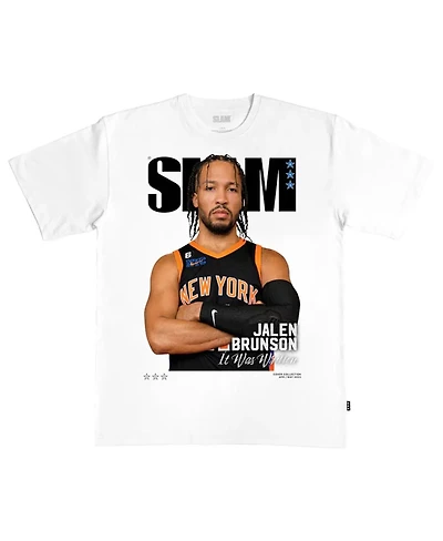 Slam Men's Jalen Brunson White New York Knicks Cover T-Shirt