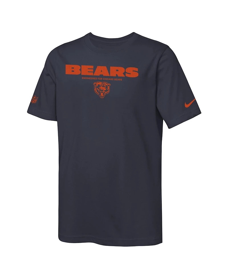 Nike Big Boys and Girls Navy Chicago Bears Sideline Team Issue T-Shirt