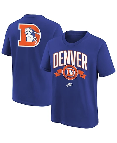 Nike Big Boys and Girls Royal Denver Broncos Rewind Front Back Essential T-Shirt