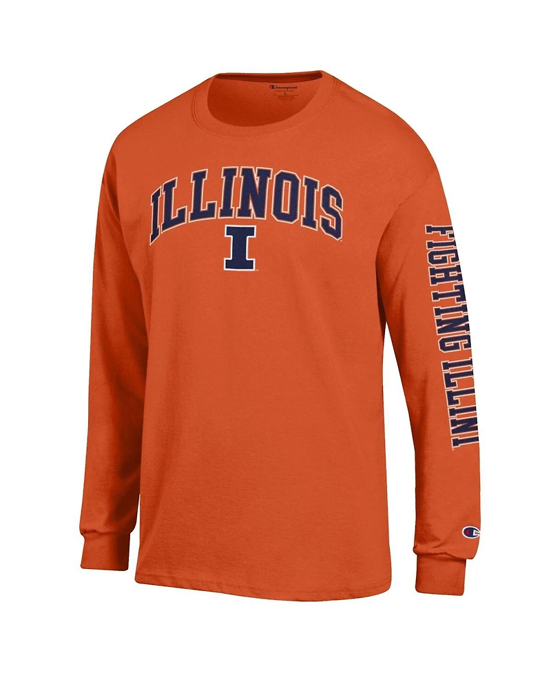 Champion Men's Orange Illinois Fighting Illini Arch Over Logo 2-Hit Long Sleeve T-Shirt