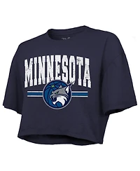 Majestic Women's Navy Minnesota Lynx Chalk Stripe Boxy Crop Top