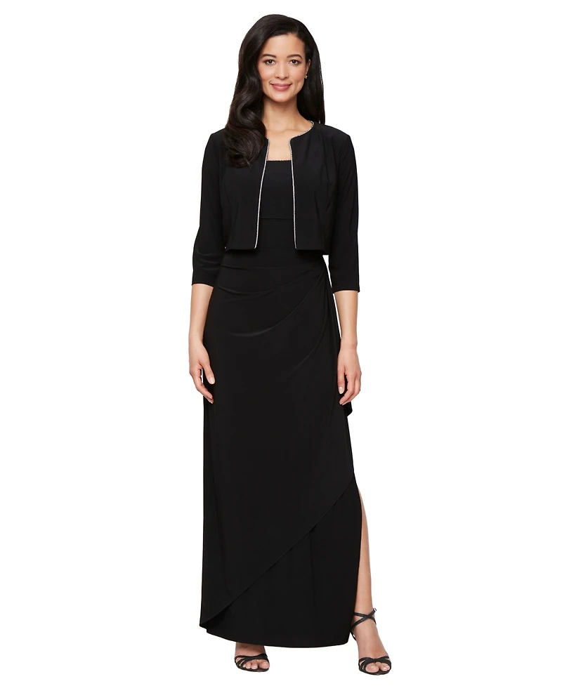 Alex Evenings Women's Matte Jersey Long Jacket Dress