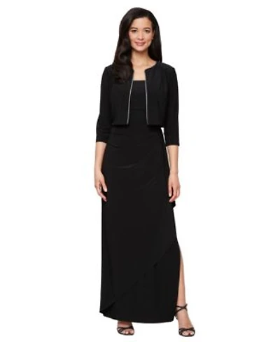Alex Evenings Womens Matte Jersey Long Jacket Dress