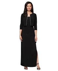 Alex Evenings Womens Matte Jersey Long Jacket Dress