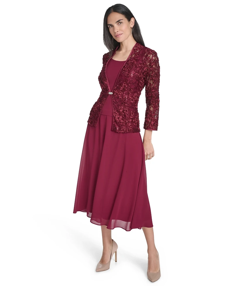 Jessica Howard Women's Soutache Jacket & Jewel-Neck Midi Dress