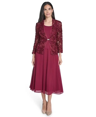 Jessica Howard Women's Soutache Jacket & Jewel-Neck Midi Dress