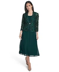 Jessica Howard Women's Soutache Jacket & Jewel-Neck Midi Dress