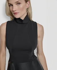 Dkny Women's Sleeveless Mock Neck Fit & Flare Dress