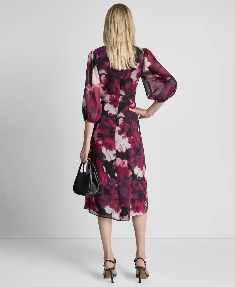 Dkny Women's 3/4 Sleeve V-Neck Fit & Flare Dress