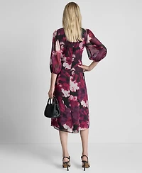 Dkny Women's 3/4 Sleeve V-Neck Fit & Flare Dress