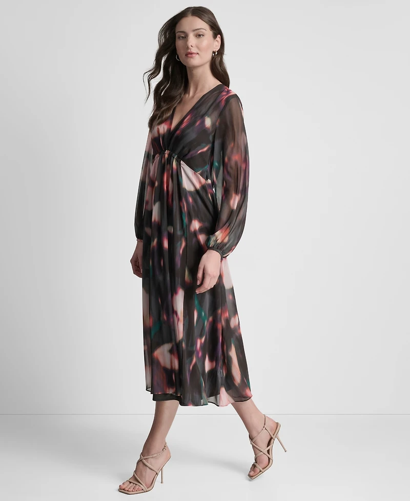 Dkny Women's Long Sleeve Empire Waist Midi Dress