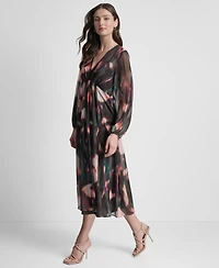 Dkny Women's Long Sleeve Empire Waist Midi Dress