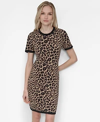 Dkny Women's Short Sleeve Leopard Sweater Dress