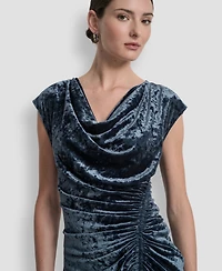 Dkny Women's Cap Sleeve Ruched Velvet Midi Dress