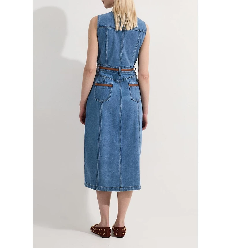 Karen Millen Women's Sleeveless Midi Denim Dress