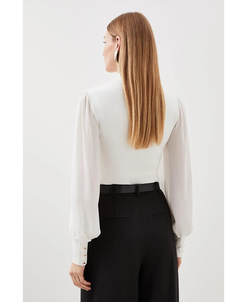 Karen Millen Women's Tie Neck Long Sleeve Bodysuit