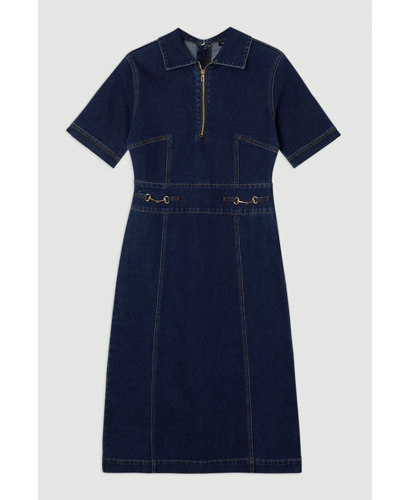 Karen Millen Women's Trim Collared Denim Midi Dress