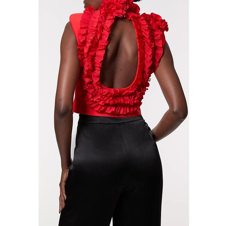 Karen Millen Women's Woven Rosette Crop Detail Top