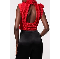 Karen Millen Women's Woven Rosette Crop Detail Top