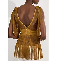 Karen Millen Women's Draped Fringe Knitted Top