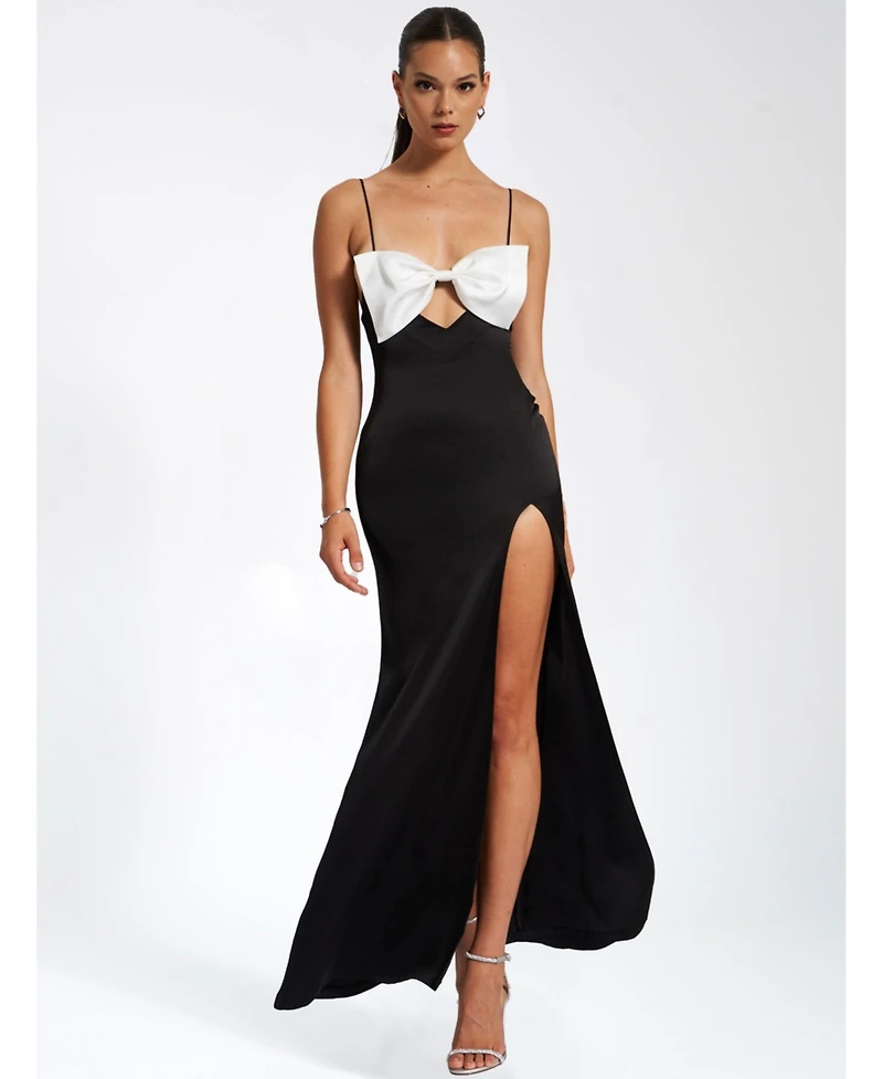 Miss Circle Women Eleanor Black and White Bow Satin Gown
