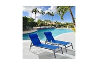 Patio Chaise Lounge Set of 3 -Piece Woven Conversation with Blue