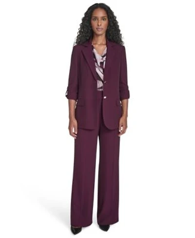 Calvin Klein Womens Two Button Roll Tab Jacket Wide Leg Pants