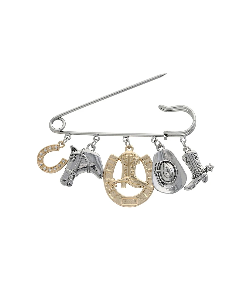Jessica Simpson Mixed Metal Rodeo Charm Safety Pin Brooch