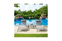 Clihome Pool Lounge Chairs Set of 3 -Piece Woven Patio Conversation Set with Gray