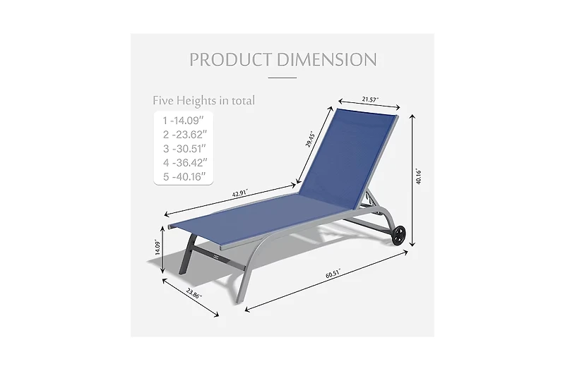 Clihome Chaise Lounge Outdoor Set of 2,Woven Stackable Gray Aluminum Frame Stationary Chair with Blue Woven Seat