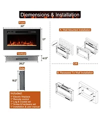 30''Classic Built-in or Wall-Mounted Direct Vent Electric Fireplace