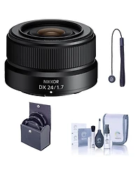 Nikon Nikkor Z Dx 24mm f/1.7 Lens, Bundle with 46mm Filter Kit, Cleaning Kit and Lens Cap Tether