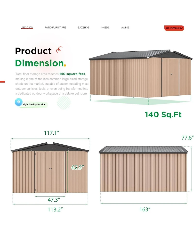 Aecojoy 10'x14' Outdoor Storage Shed