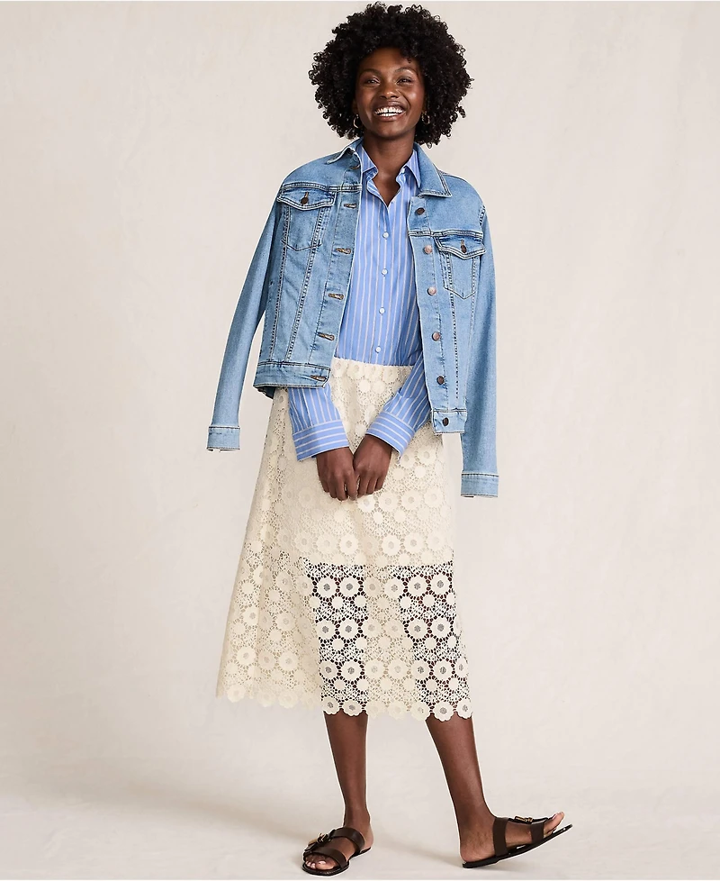 Lands' End Women's Lace Overlay Midi Skirt
