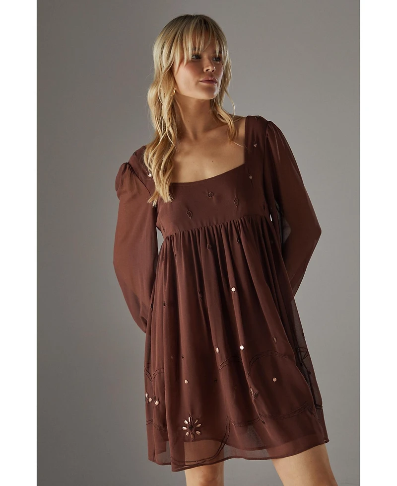 Warehouse Women's Hand Embellished Square Neck Mini Dress
