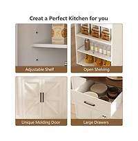 Maison Boucle 46" Kitchen Island with Power Outlet, Drawers & Cabinet, Rolling Farmhouse Cart with Wood Top & Locking Wheels-Maison Boucle