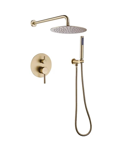 Greenspring 1-Handle 2-Spray Rain Shower Faucet and Hand Combo Kit Brushed Gold (Valve Included)