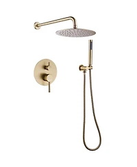 Greenspring 1-Handle 2-Spray Rain Shower Faucet and Hand Combo Kit Brushed Gold (Valve Included)