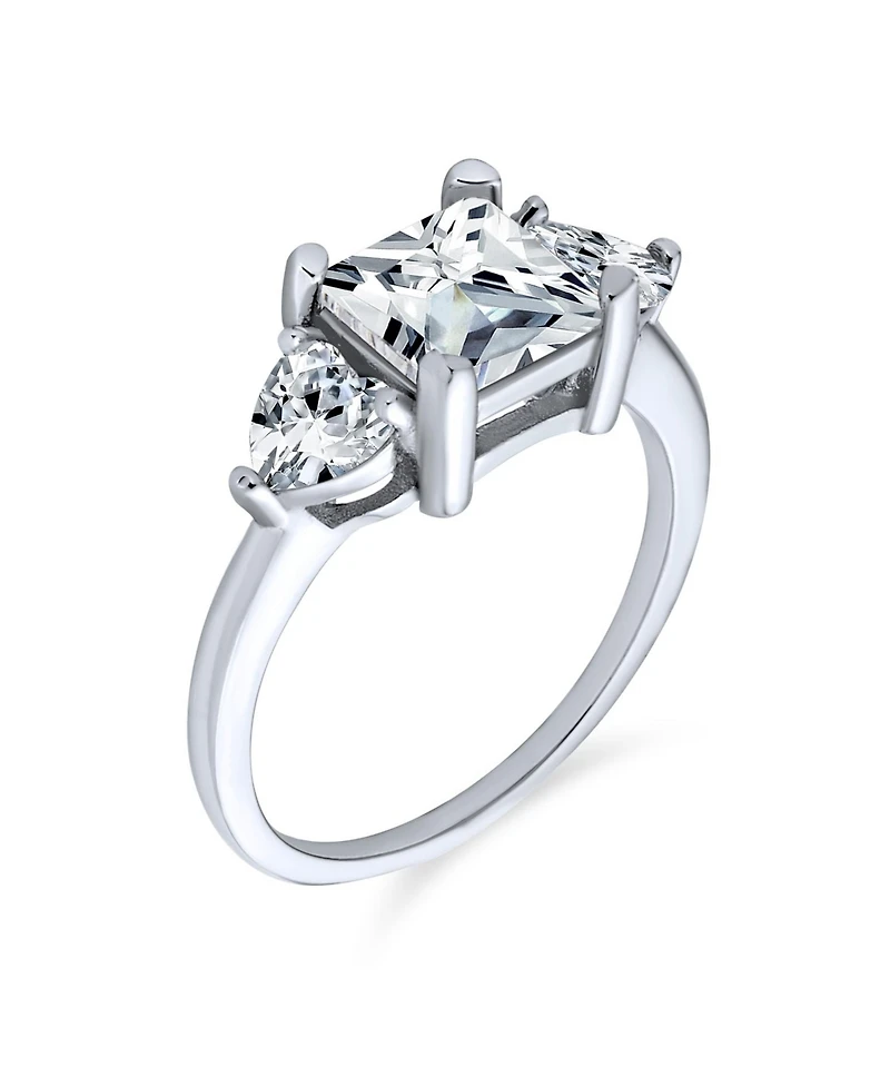 Bling Jewelry Classic 3CT Princess Cut Cz Solitaire Promise Ring with Heart Side Stones Sterling Silver