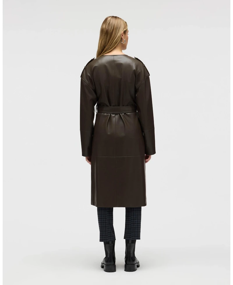 Nvlt Women's Poet Lapel Belted Faux Leather Trench Coat