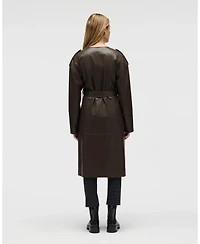Nvlt Women's Poet Lapel Belted Faux Leather Trench Coat