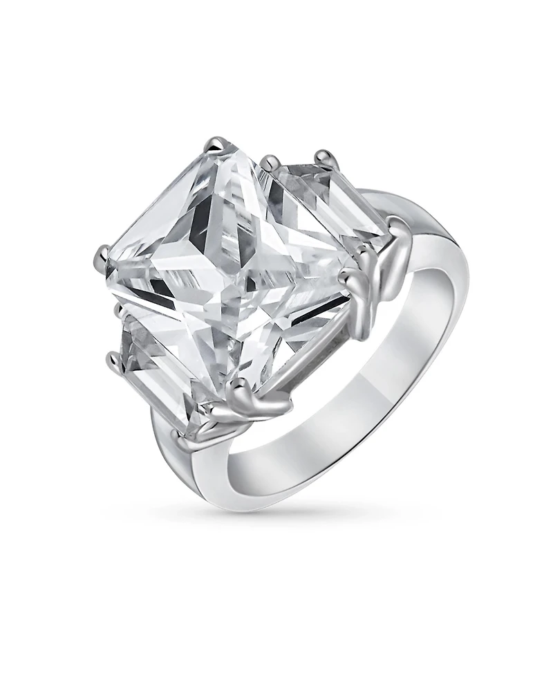 Bling Jewelry Art Deco Style 8CT Cz Emerlad Cut Cocktail Statement Ring .925 Sterling Silver Cubic Zirconia Baguette Side Stones