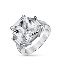 Bling Jewelry Art Deco Style 8CT Cz Emerlad Cut Cocktail Statement Ring .925 Sterling Silver Cubic Zirconia Baguette Side Stones